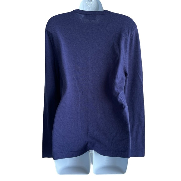 Neiman Marcus Cashmere Crew Neck Top Women's M Navy Blue Long Sleeve Preppy - Picture 2 of 3